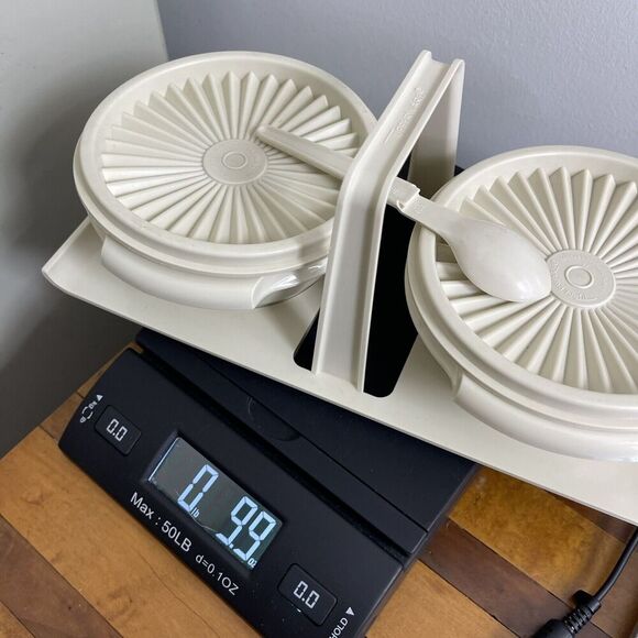 Vintage TUPPERWARE two 1323 Condiment Bowls W/Lids 812 Caddy 1550 spoon - Picture 16 of 16